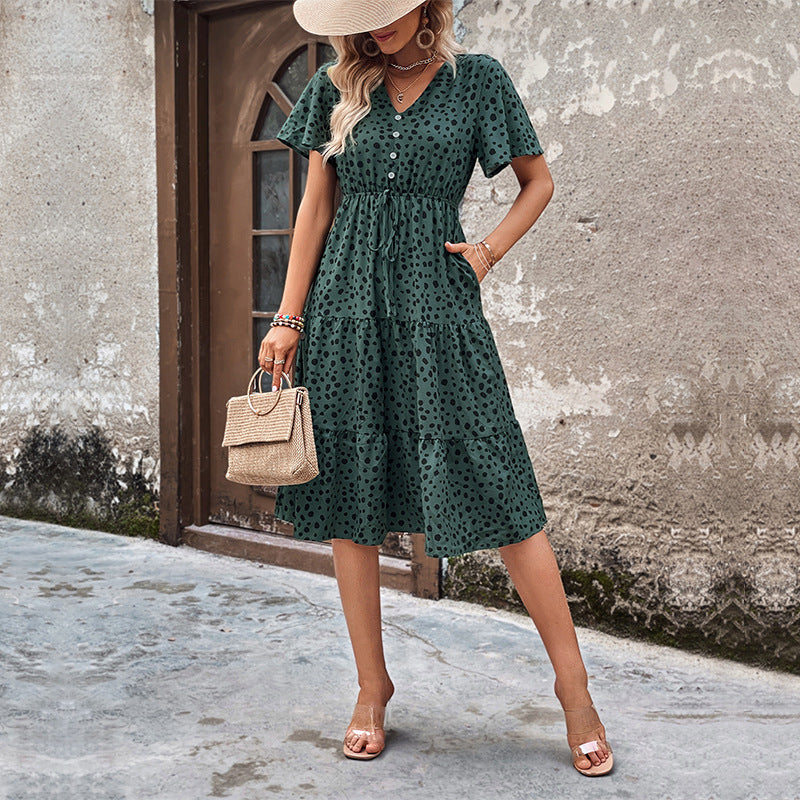 Damen Midi-Kleid Voluminöser Rock Eleganter Gürtel Norvielle