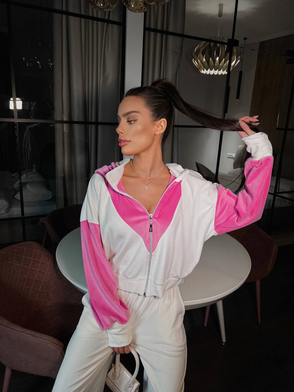 Damen Veloursjacke Sportlich Hoher Kragen Weite Ärmel Norvielle