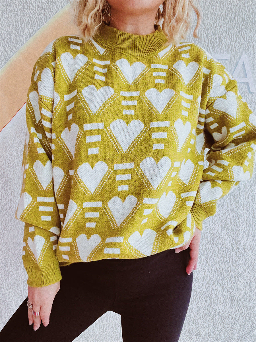 Damen Oversized-Pullover Herz-Muster Weich Norvielle