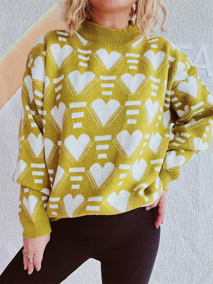 Damen Oversized-Pullover Herz-Muster Weich Norvielle