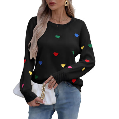 Damen Pullover Bunt Herzdesign Weites Modell