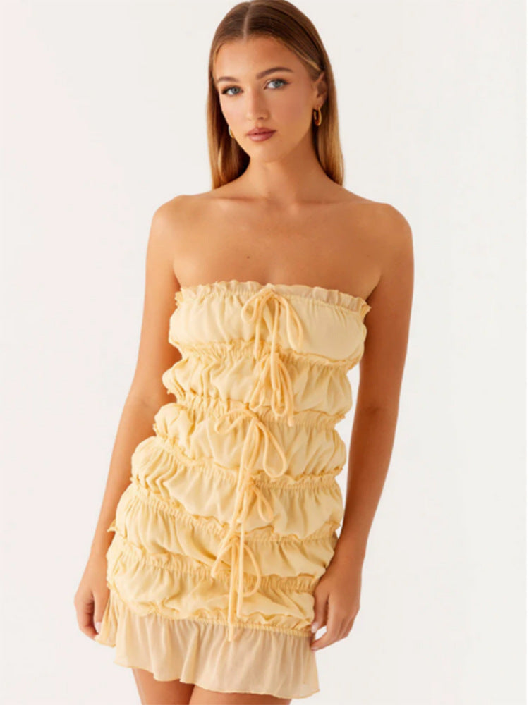 Damen Kurzkleid Rüschen Verstellbarer Kordelzug Norvielle