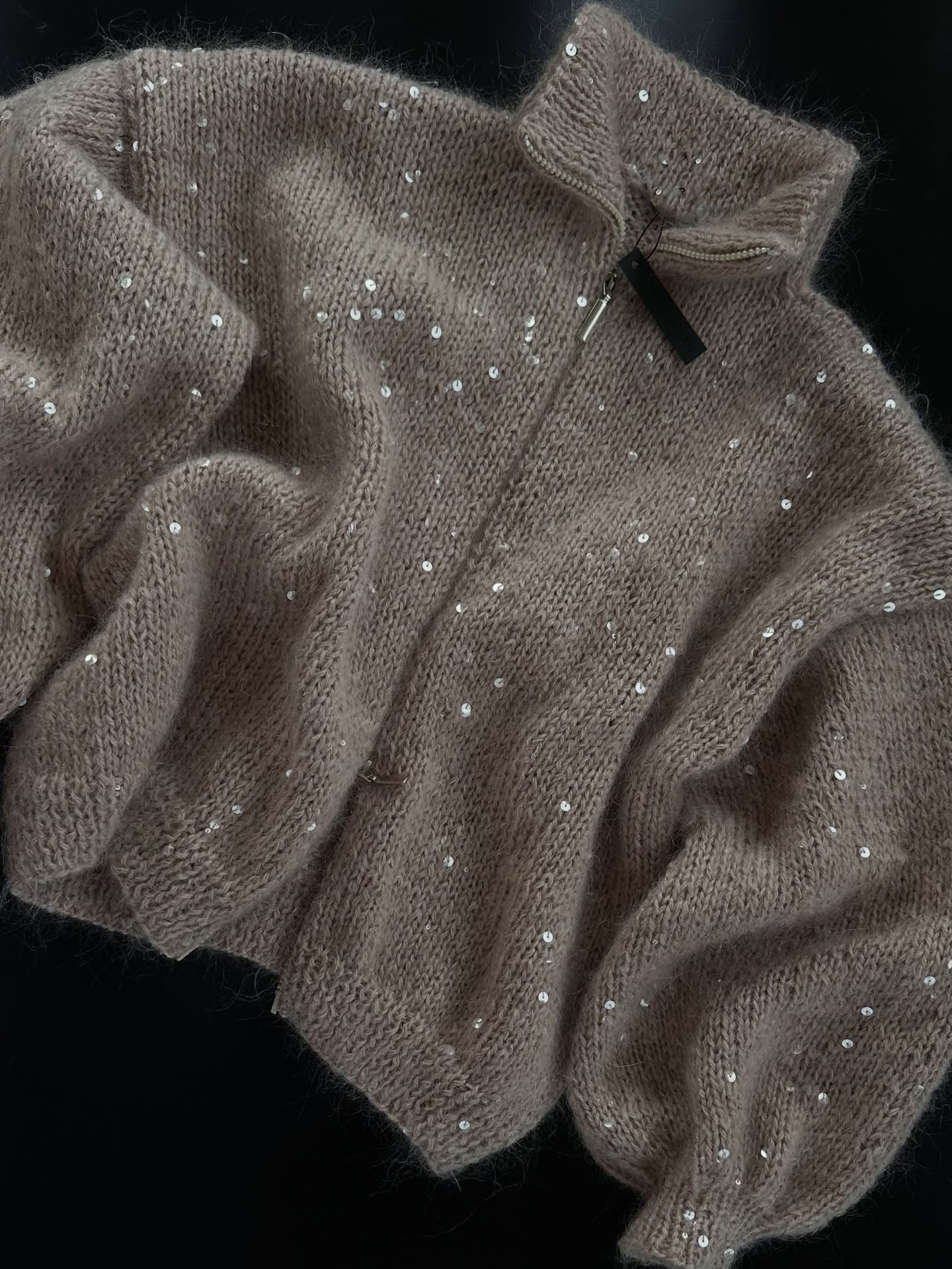 Damen Strickmantel mit Pailletten Glitzer Norvielle