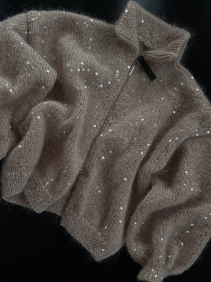 Damen Strickmantel mit Pailletten Glitzer Norvielle