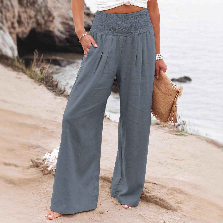 Damen Palazzo-Hose Elastischer Bund Seitentaschen Schwarz - Norvielle
