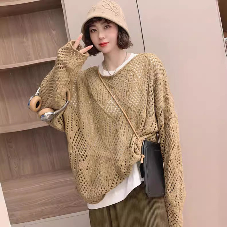 Damen Strickpullover Netzdesign Luftiger Norvielle