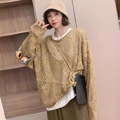 Damen Strickpullover Netzdesign Luftiger Norvielle