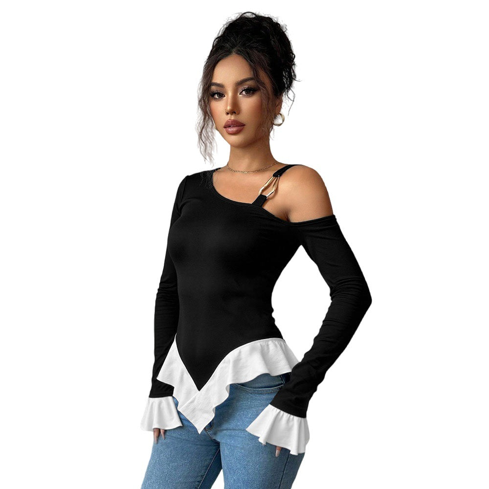 Damen Off-Shoulder- mit Volant und Bindeelement