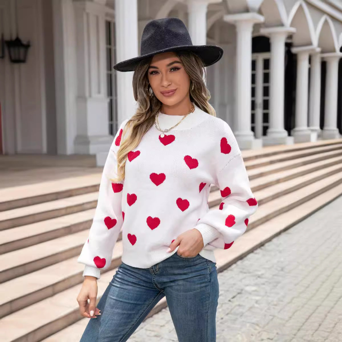 Damen Pullover mit Herzen Moderner Schnitt Norvielle