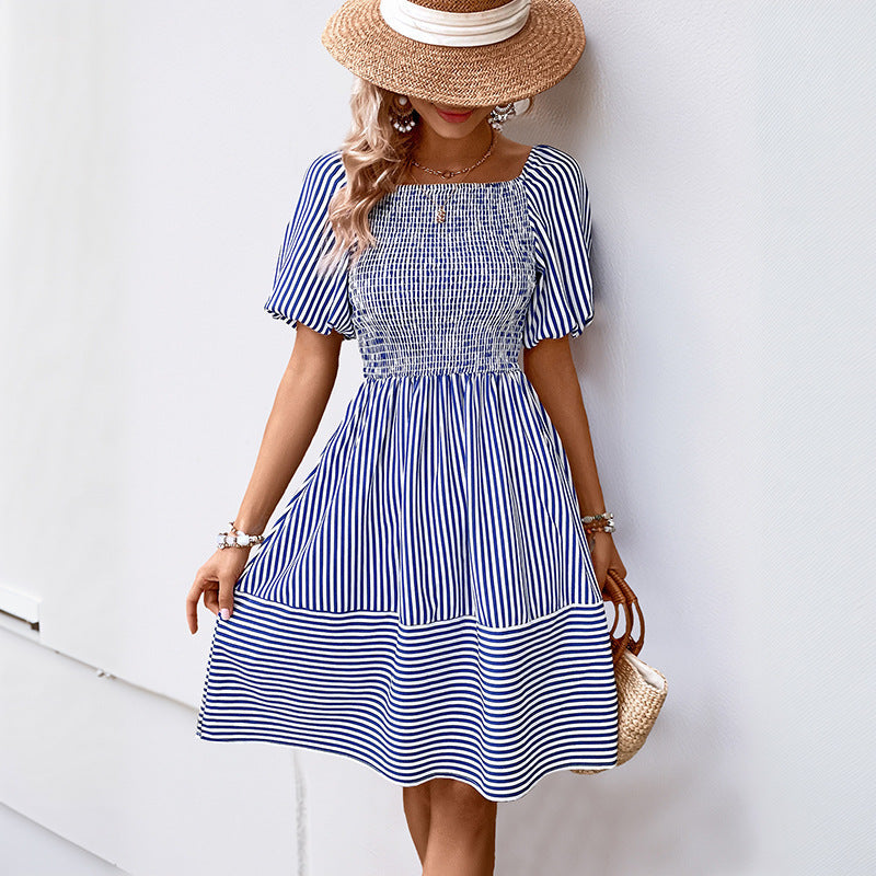 Damen Freizeitkleid Gerafftes Oberteil Voluminöse Ärmel Norvielle - Norvielle
