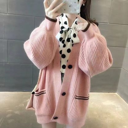 Damen Strickjacke Mit Taschen Dekorativen Knöpfen Norvielle