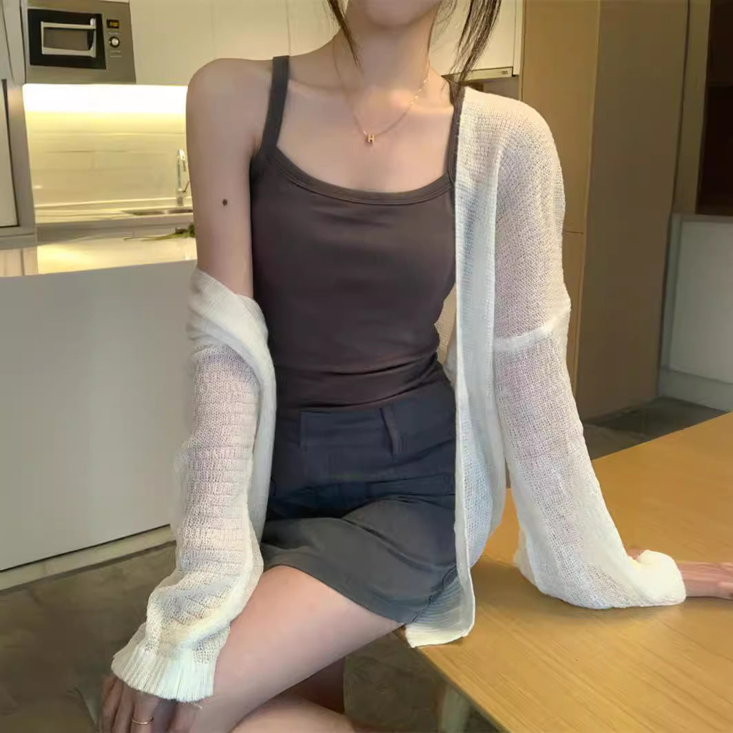 Damen Strickcardigan Offene Ärmel Dekoratives Muster Beige