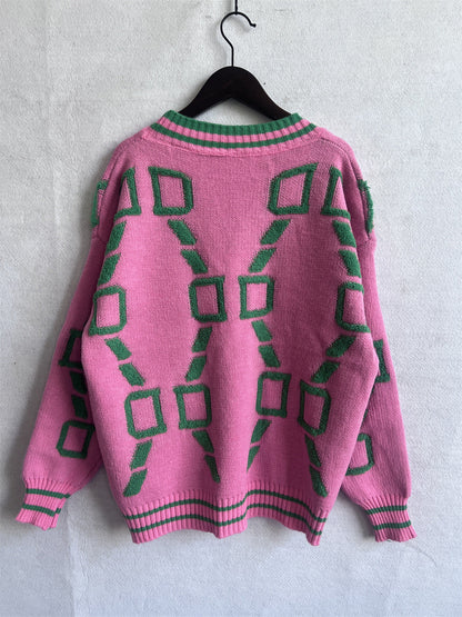 Casual V-Ausschnitt Cardigan Farbkontrast Strick