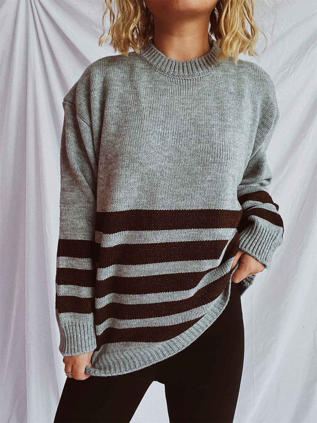 Damen Strickpullover Breites Streifenmuster Norvielle