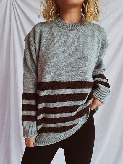 Damen Strickpullover Breites Streifenmuster Norvielle