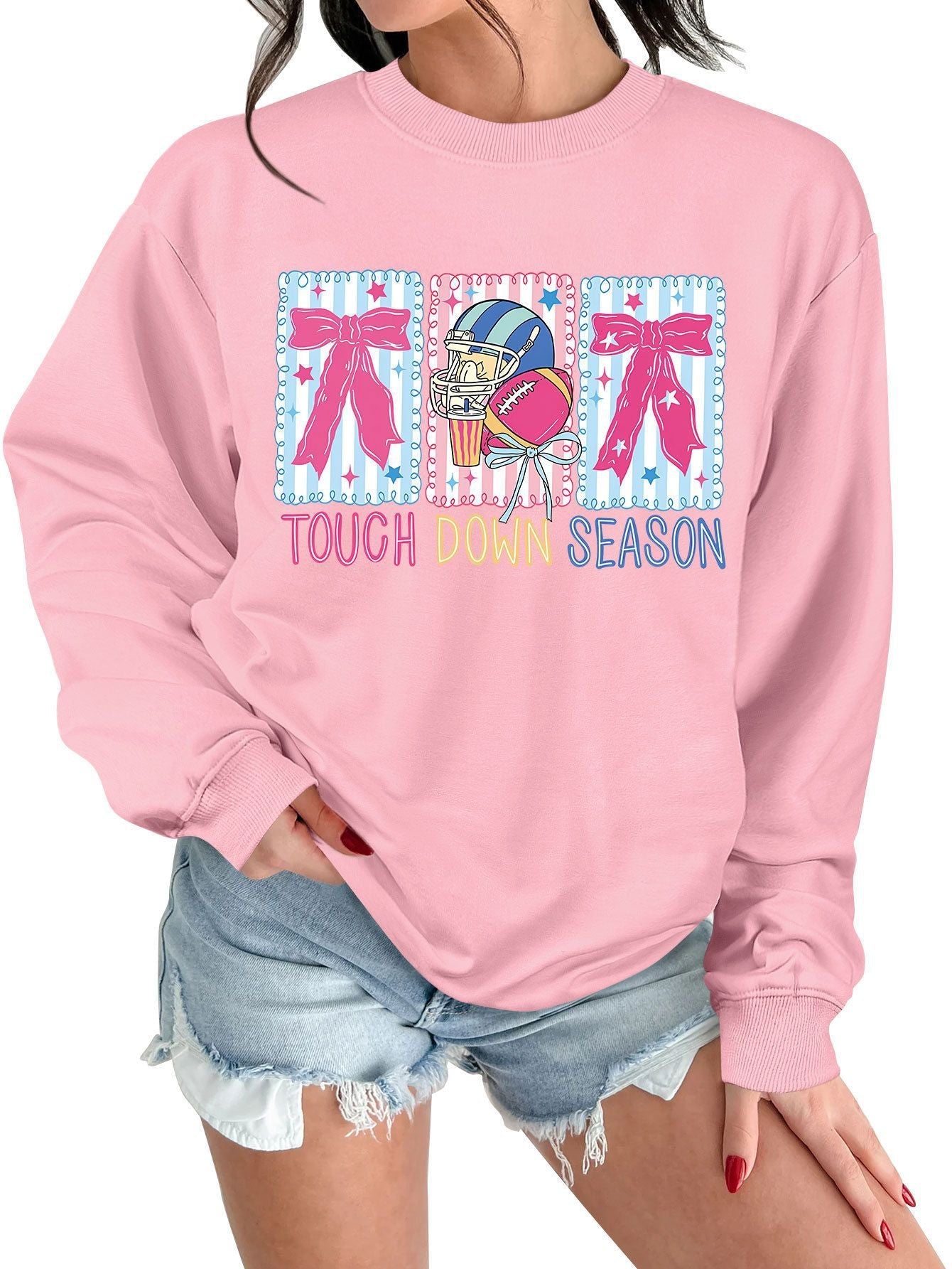 Damen Sweatshirt Football Motiv Lässig Grün