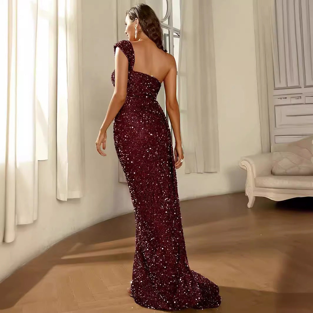 Damen Abendkleid mit Pailletten Leichter Schlitz