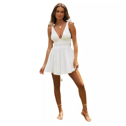 Damen Sommerkleid V-Ausschnitt Rüschendetails Kurz Norvielle
