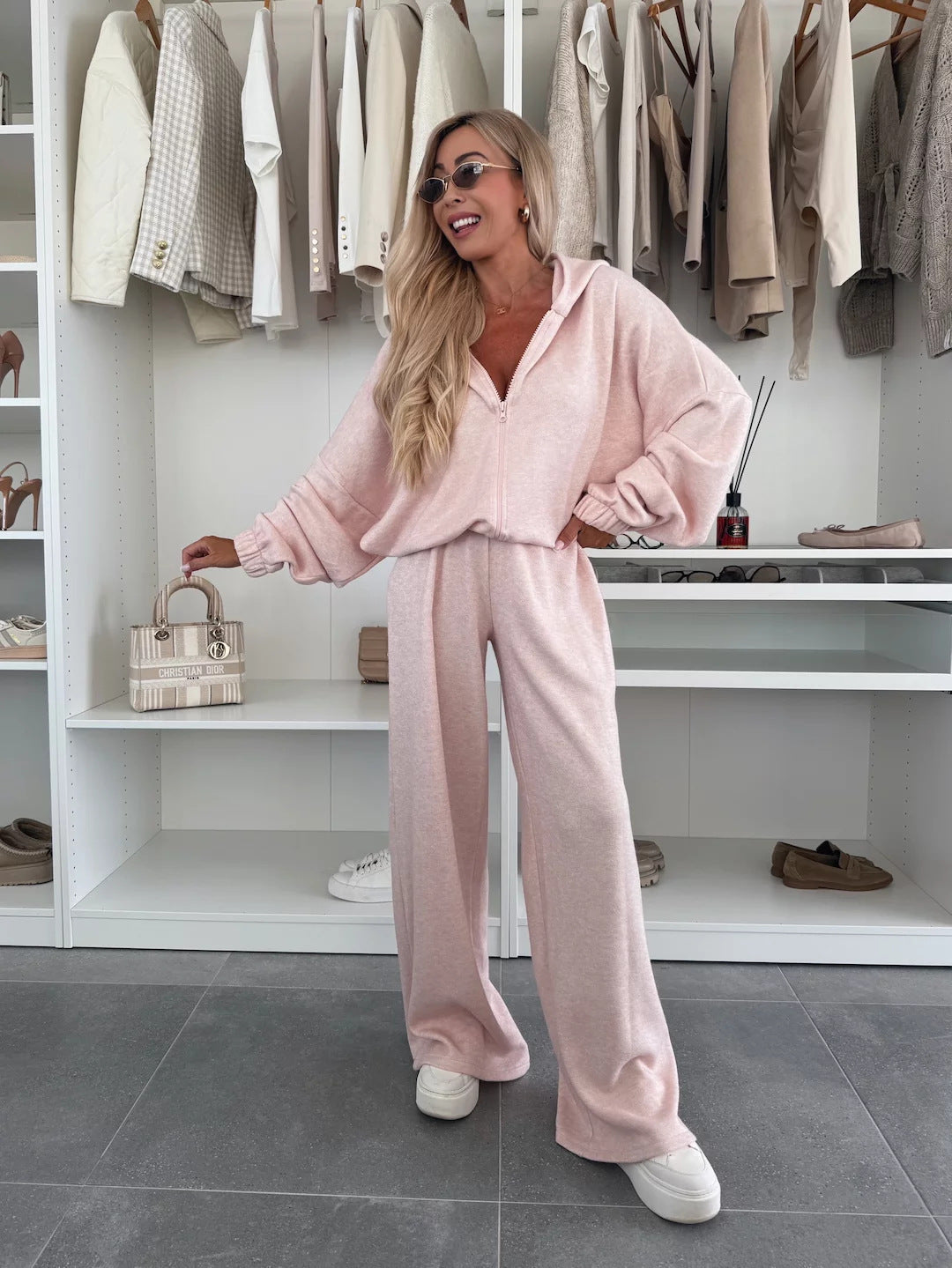 Damen Fleece-Overall Reißverschluss Weites Bein Norvielle
