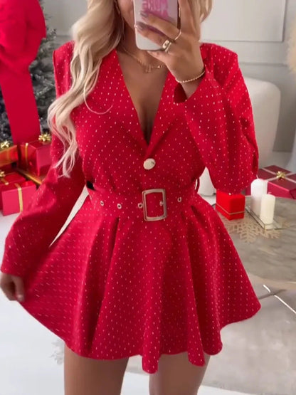 Damen Hemdblusenkleid mit Gürtel Punkte-Muster Norvielle