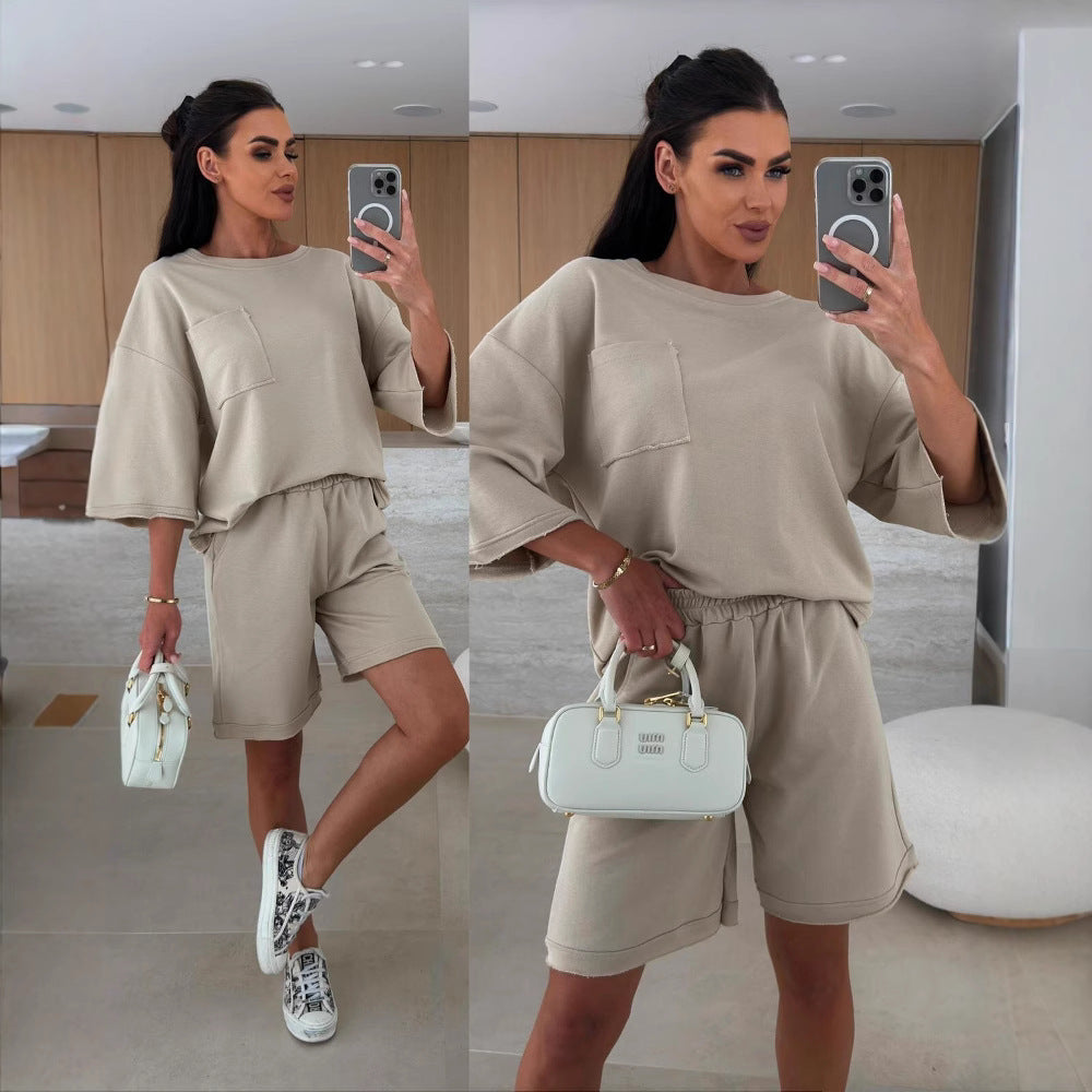 Damen Freizeitanzug Oversized T-Shirt und bequeme Shorts Norvielle - Norvielle
