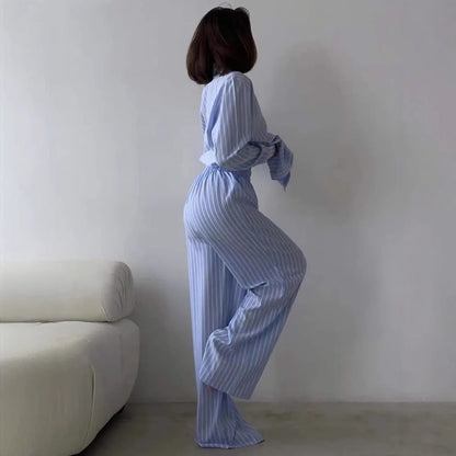 Damen Gestreiftes Pyjama-Set Baumwolle Norvielle