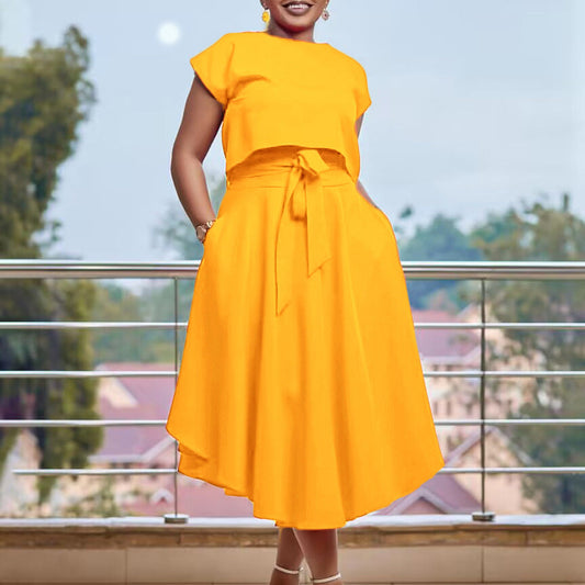Damenkleid Asymmetrischer Schnitt Dekorativer Gürtel Norvielle - Norvielle