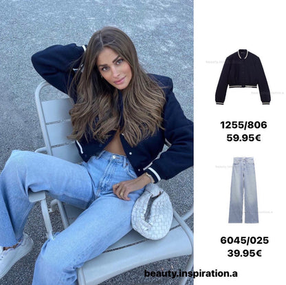 Damen Bomberjacke Kontraststrickbund Praktische Taschen Norvielle - Norvielle