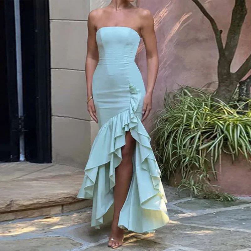 Damen Hochzeitskleid Rüschen Hocher Schlitz Norvielle