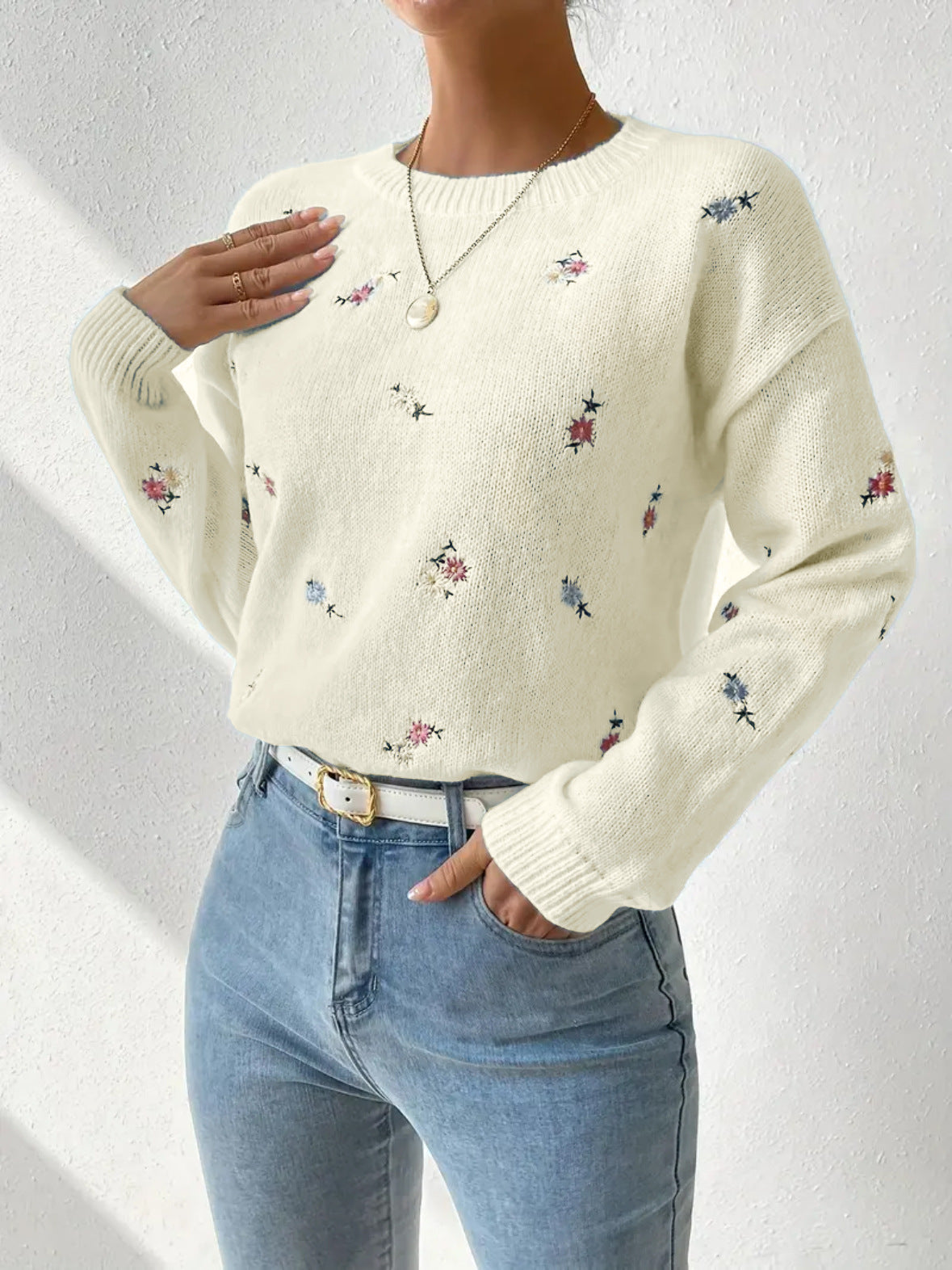 Damen Pulli Floral Stickerei Lässig Norvielle