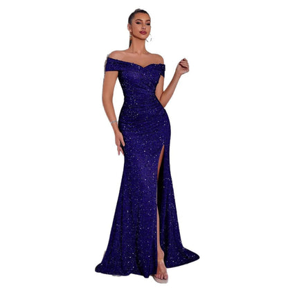 Damen Abendkleid Schulterfrei Pailletten Norvielle