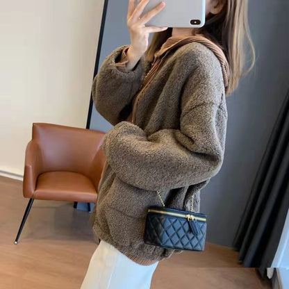 Damen Oversized-Jacke Flauschig Mit Großen Taschen Norvielle