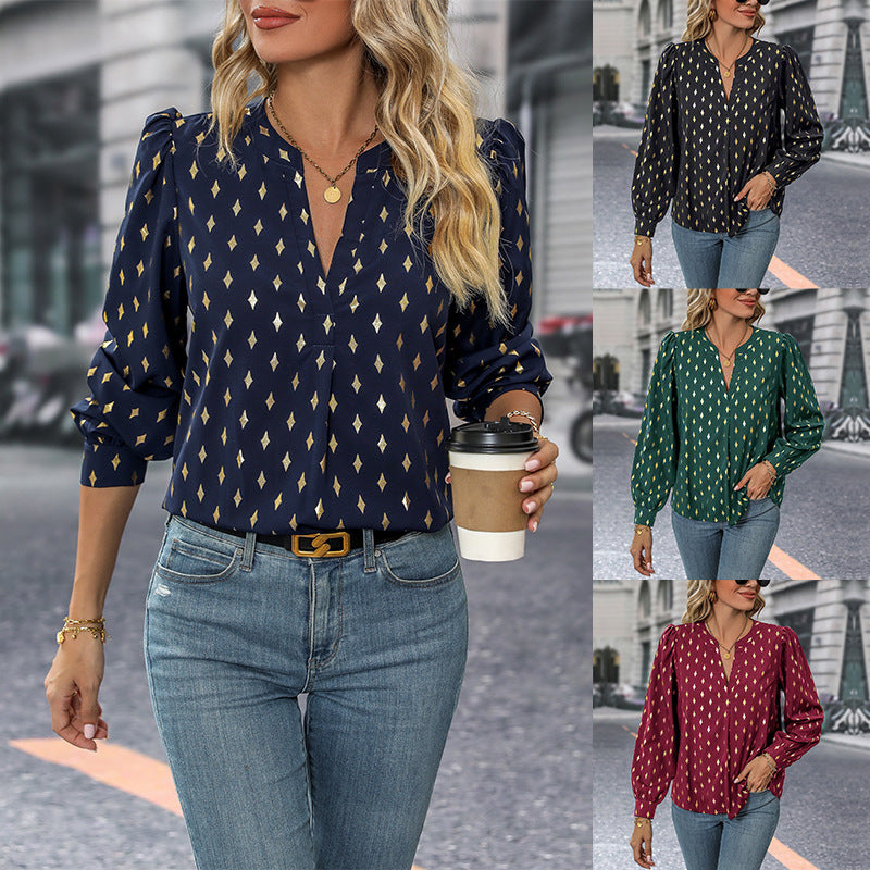 Damen Bluse Rüschendetails Glitzerdruck Norvielle - Norvielle