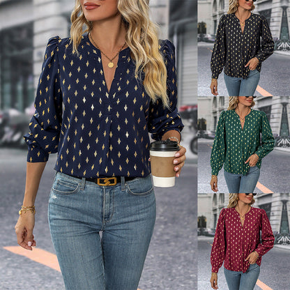 Damen Bluse Rüschendetails Glitzerdruck Norvielle - Norvielle
