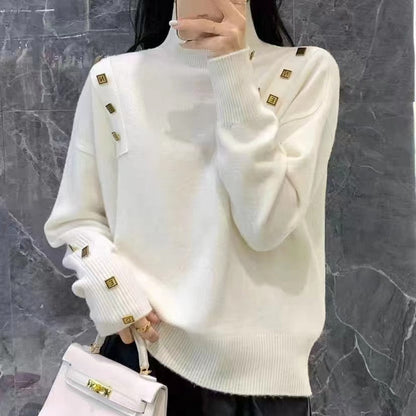 Damen Rollkragenpullover Dekorative Knöpfe Norvielle