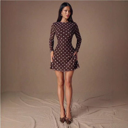 Damen Mini-Kleid Gepunktet Durchsichtige Ärmel Norvielle