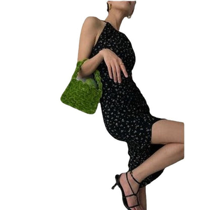 Damen Blumenkleid Tiefes Rückenausschnitt Asymmetrischer Saum