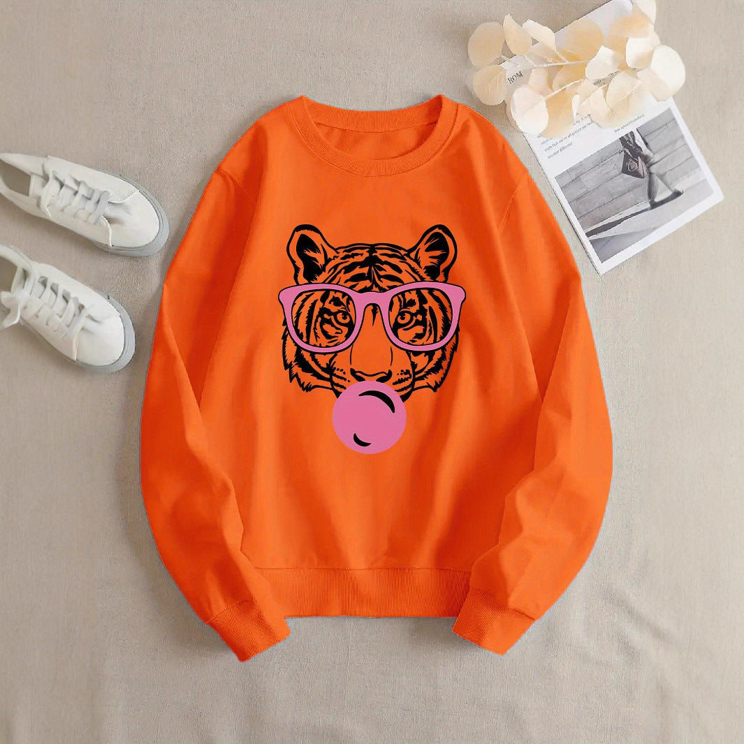 Damen Sweatshirt Tiger-Design Lässig Grau - Norvielle
