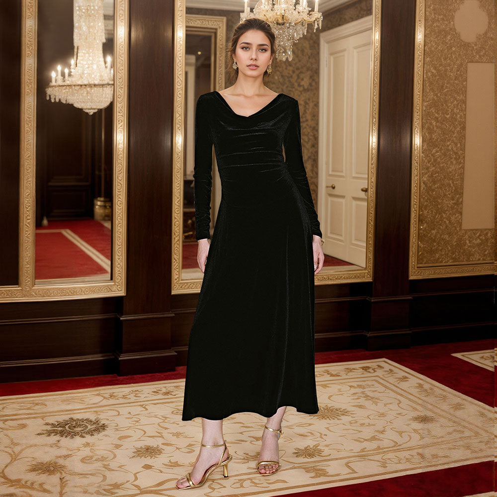 Damen Maxikleid Cowl-Ausschnitt Länge Lang Ärmel Norvielle - Norvielle