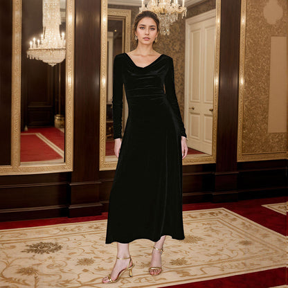 Damen Maxikleid Cowl-Ausschnitt Länge Lang Ärmel Norvielle - Norvielle
