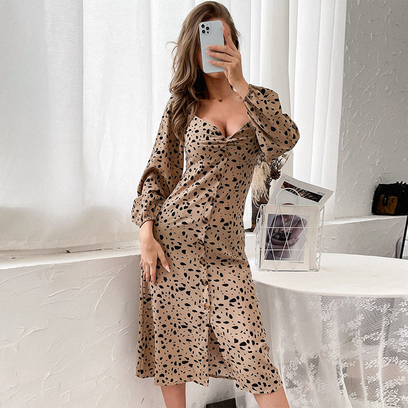 Damen Midi-Kleid Puffärmel Punkte-Design Norvielle