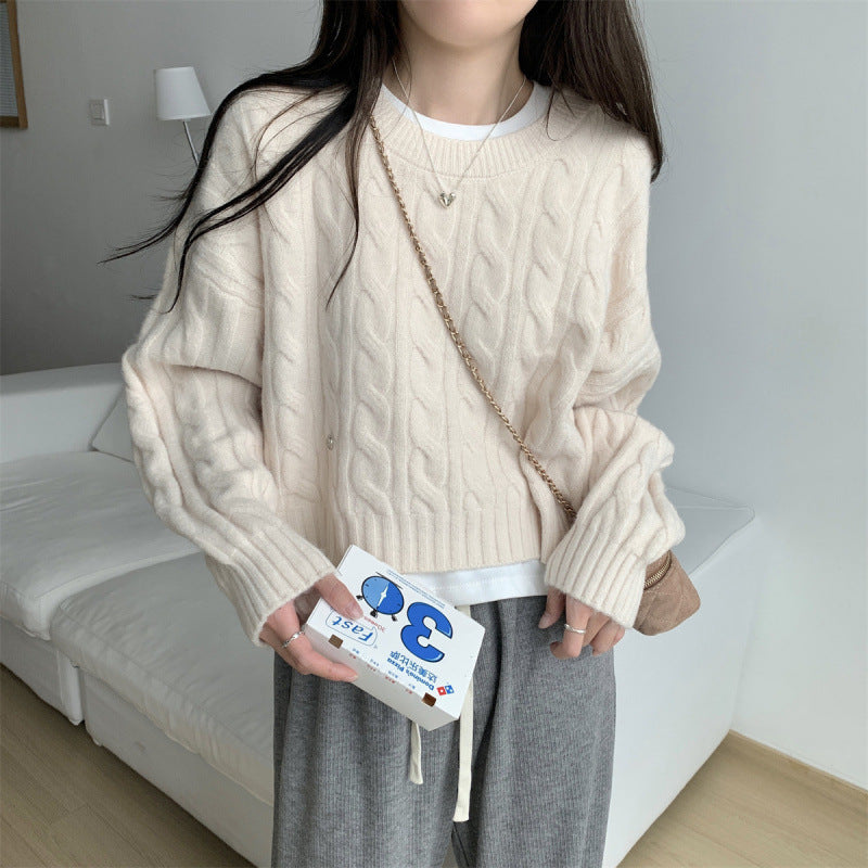 Damen Grobstrickpullover Lässiger Schnitt Zopfmuster