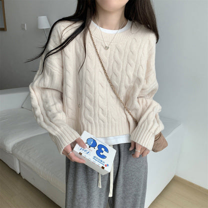 Damen Grobstrickpullover Lässiger Schnitt Zopfmuster