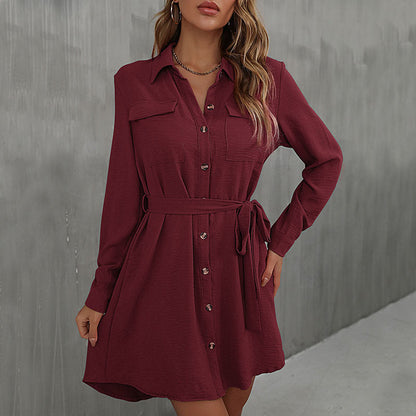Damen Hemdblusenkleid mit Taillengürtel und Knöpfen Norvielle