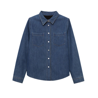 Damen Denimjacke Lässig Aufgesetzte Taschen