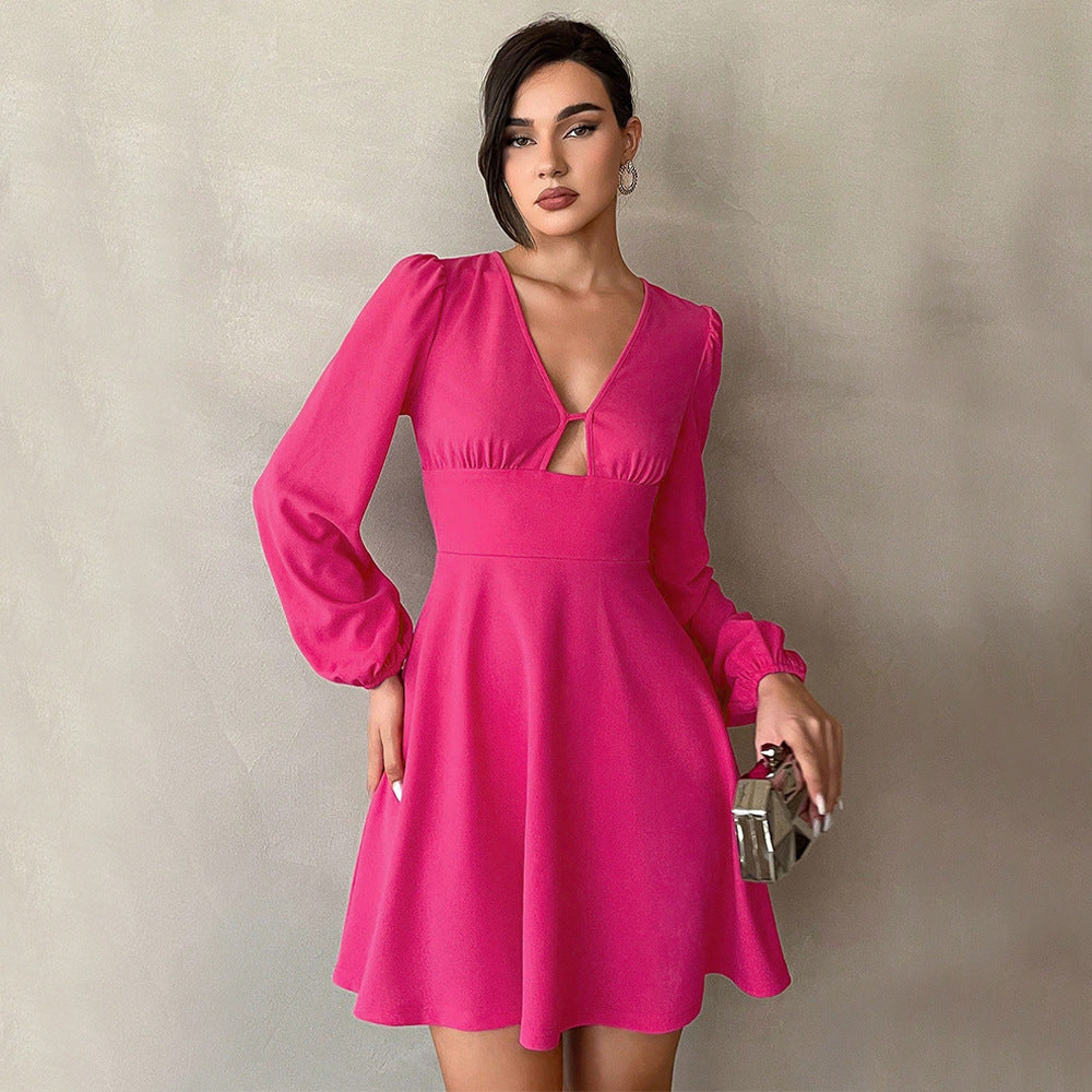 Damen Minikleid V-Ausschnitt Puffärmel Norvielle - Norvielle