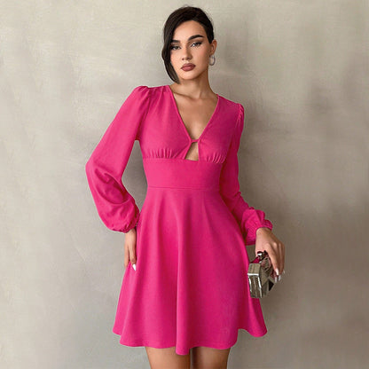 Damen Minikleid V-Ausschnitt Puffärmel Norvielle - Norvielle