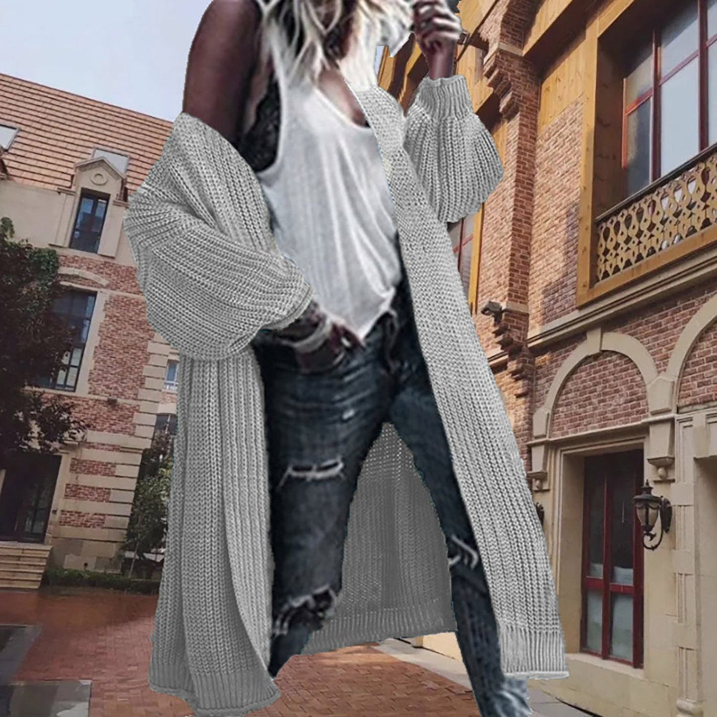 Damen Cardigan Grobstrick Voluminöse Ärmel Norvielle