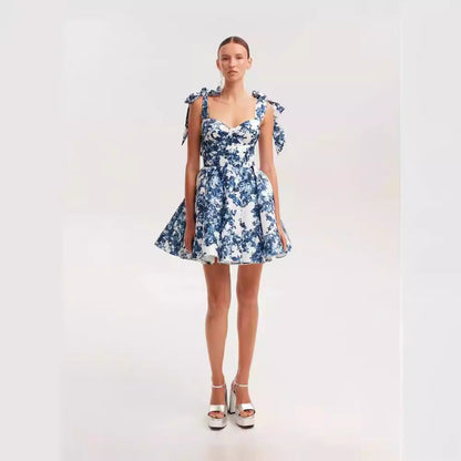 Damen Minikleid Florales Design Raffinierte Träger