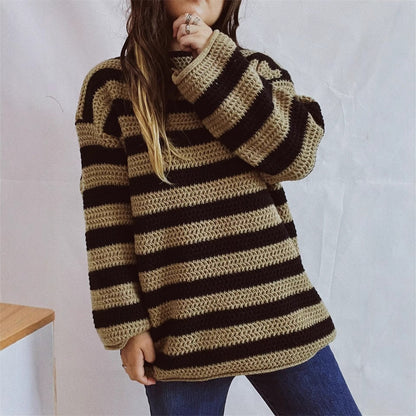 Damen Oversized-Pullover Gestrickt Breites Streifenmuster Norvielle